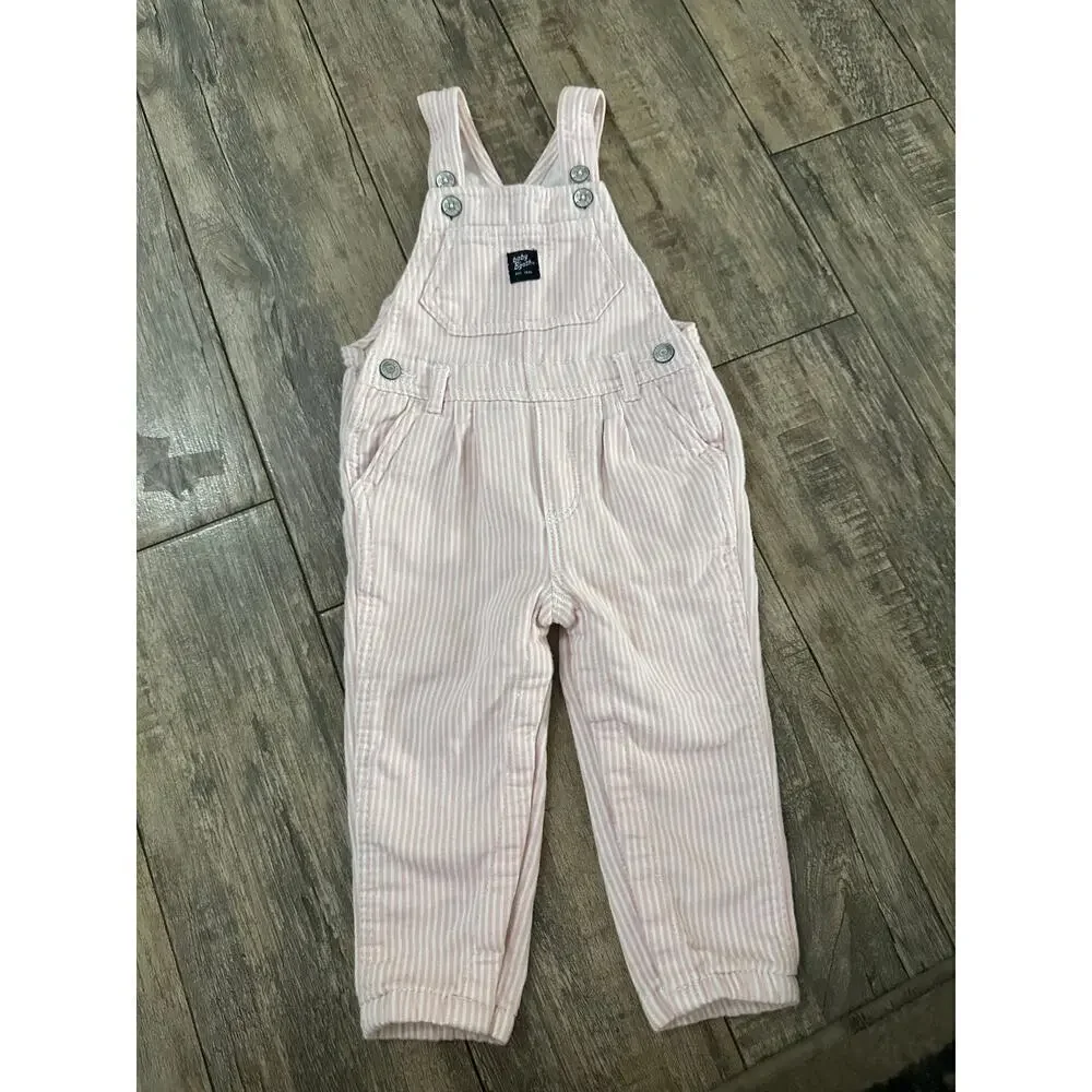 OshKosh B'gosh Baby Girl’s Pink White Glitter Gold Overalls Size 18Months